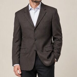 Men's 100% Wool Pinstripe Sport Coat Size 46R Brown Classic Blazer Fumagalli